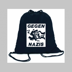 Gegen Nazis  ľahké sťahovacie vrecko ( batôžtek / vak ) s čiernou šnúrkou, 100% bavlna 100 g/m2, rozmery cca. 37 x 41 cm